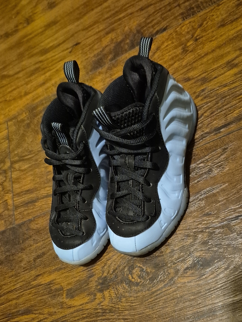 Kids Black and Light Blue Foam Posites Athletic Sneakers